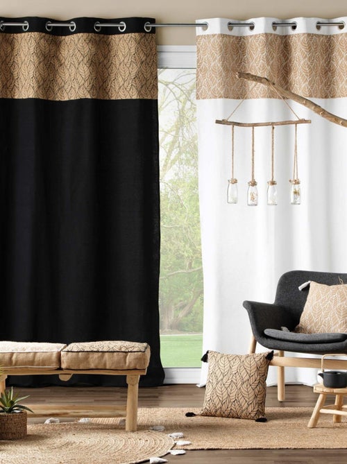 Cortina bi material con lona de yute estampada - Kiabi