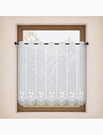 Cortina brise-bise bordada con flores Blanco
