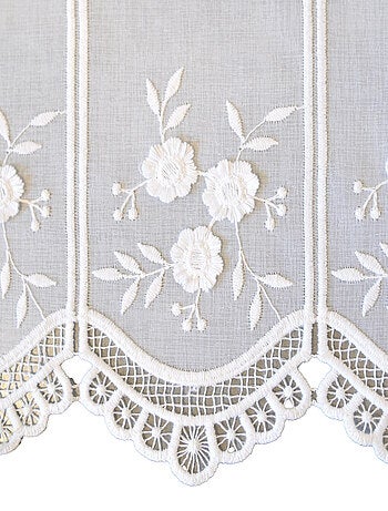 Cortina brise-bise bordada con flores Blanco