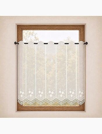 Cortina brise-bise bordada con flores Blanco