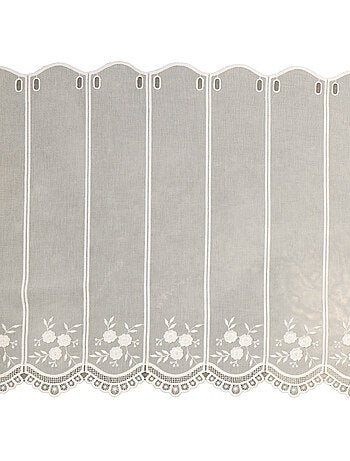 Cortina brise-bise bordada con flores Blanco