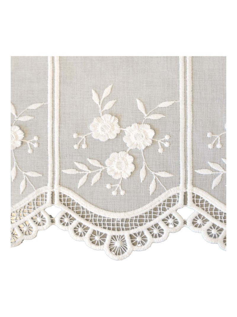 Cortina brise-bise bordada con flores  Blanco Marfil - Kiabi