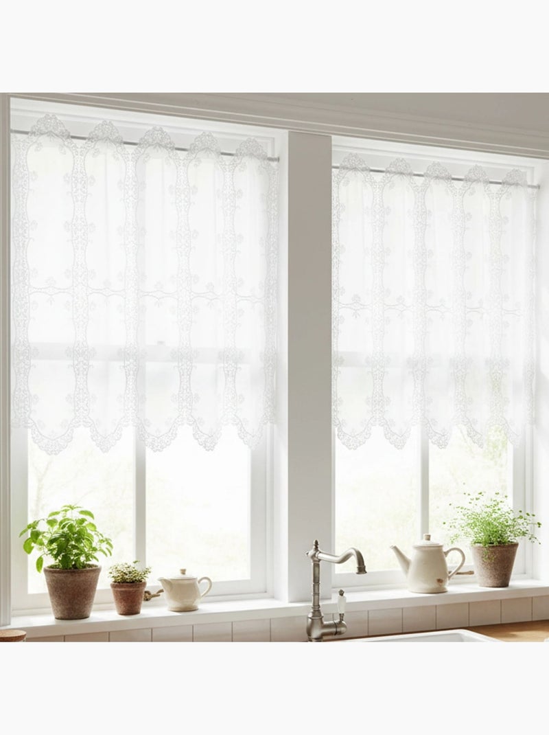 Cortina calada con macramé floral Blanco - Kiabi