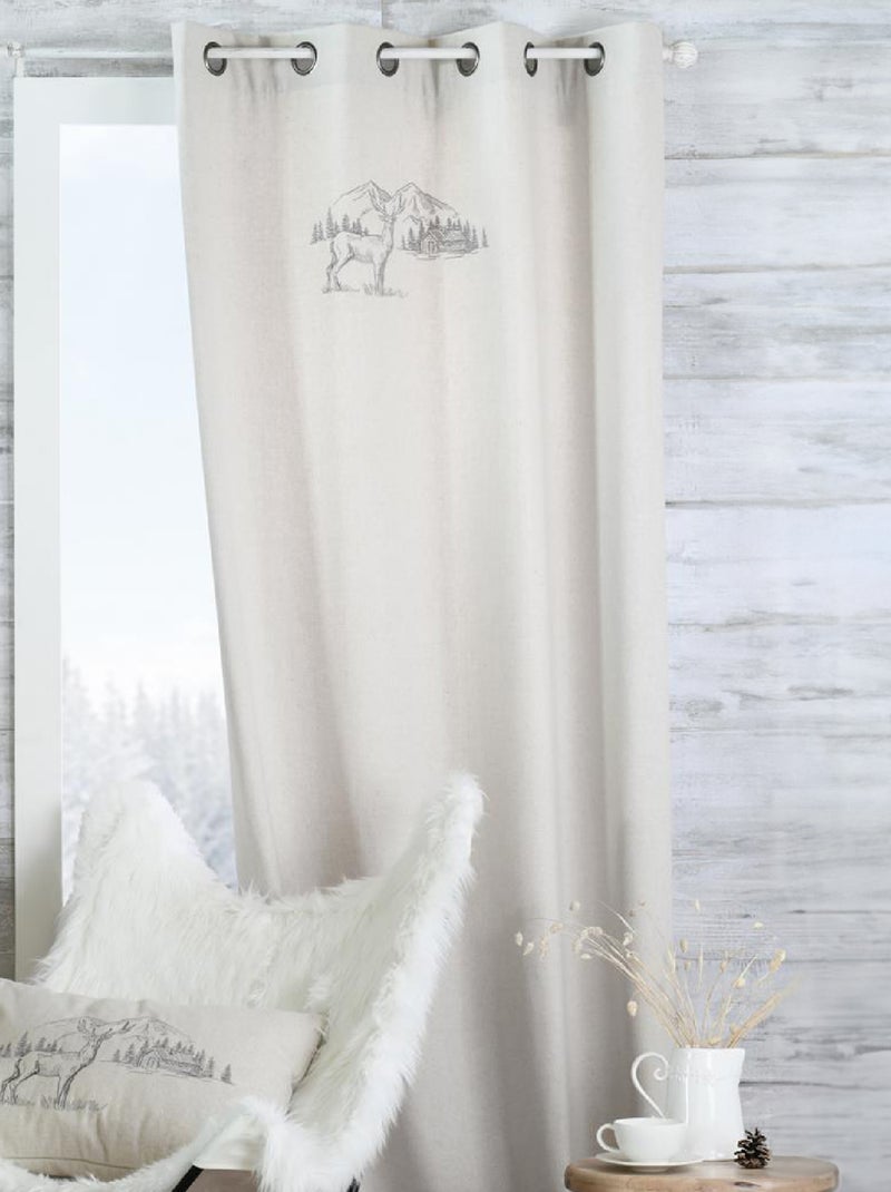 Cortina ciervo espíritu chalet efecto lana bordado Madera natural - Kiabi