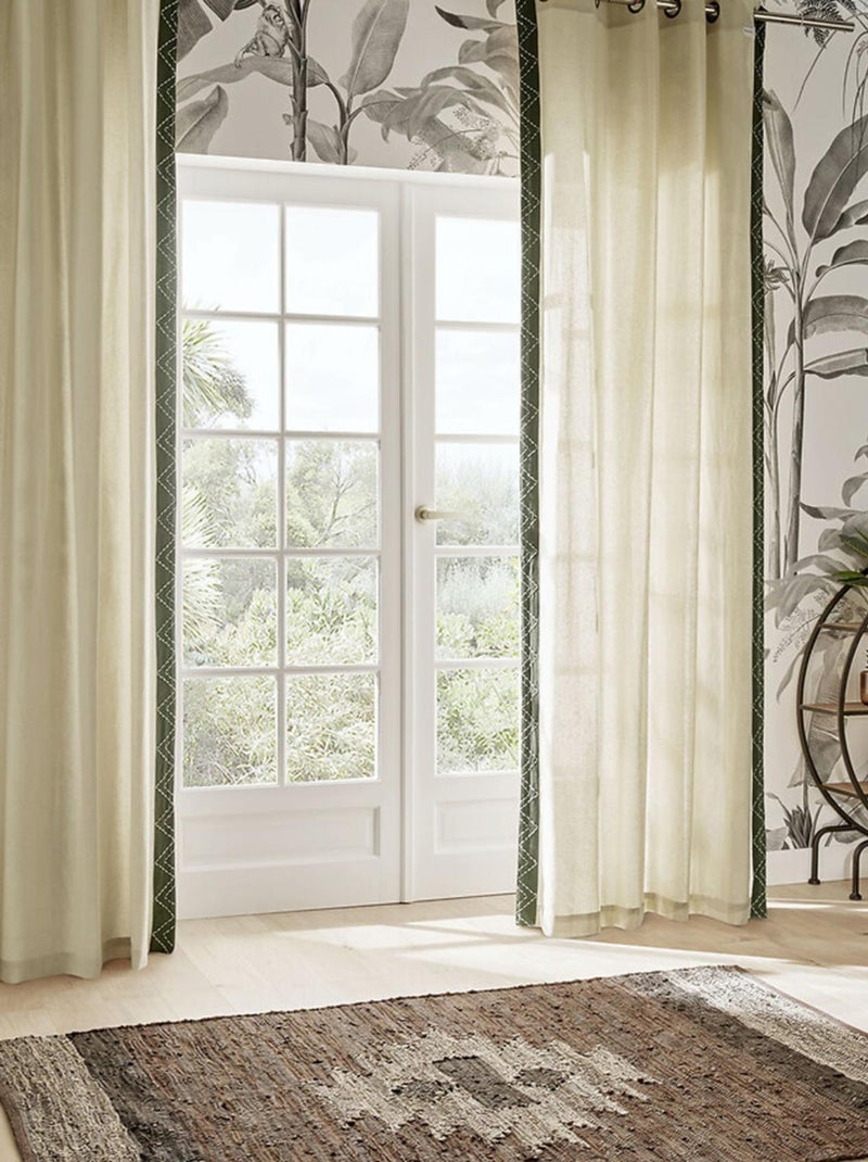 Cortina con bordados geométricos Beige - Kiabi