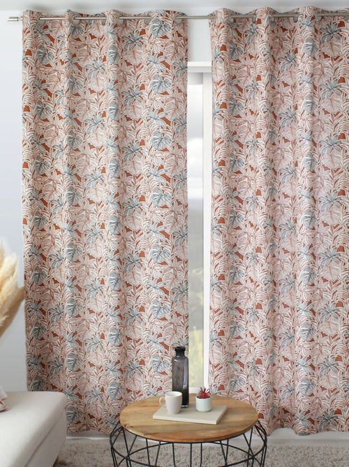 Cortina con estampado de hojas y ojales metálicos - Kiabi