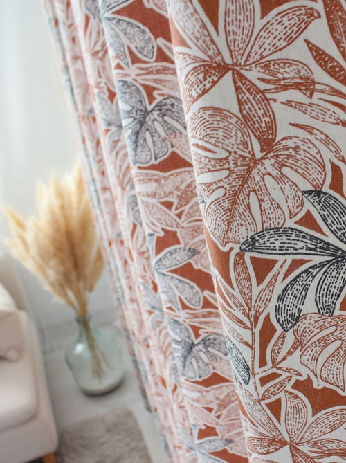 Cortina con estampado de hojas y ojales metálicos - Kiabi