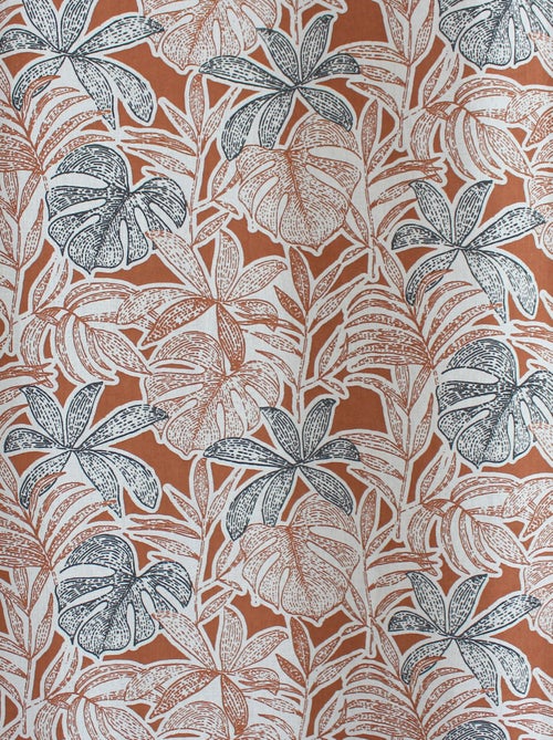 Cortina con estampado de hojas y ojales metálicos - Kiabi