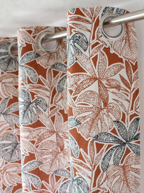 Cortina con estampado de hojas y ojales metálicos - Kiabi