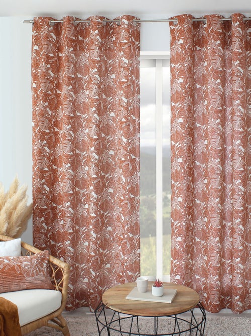 Cortina con estampado de hojas y ojales metálicos - Kiabi