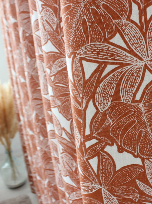 Cortina con estampado de hojas y ojales metálicos - Kiabi