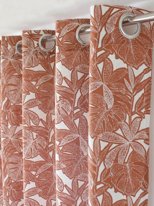 Cortina con estampado de hojas y ojales metálicos - Kiabi
