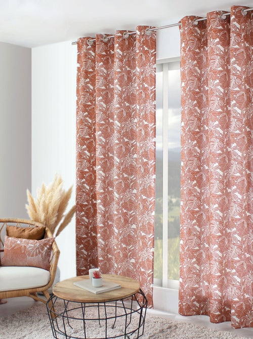 Cortina con estampado de hojas y ojales metálicos - Kiabi