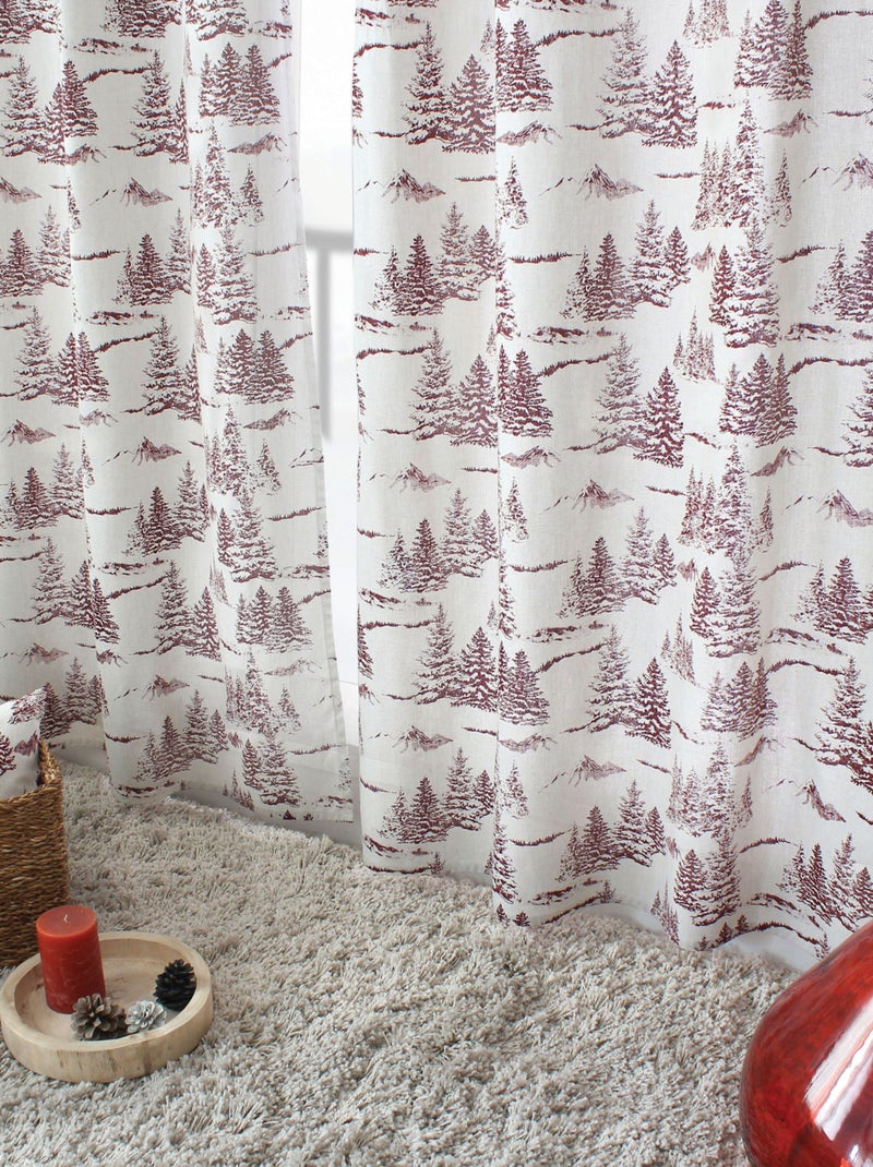 Cortina con estampado de montaña en algodón reciclado Rojo - Kiabi