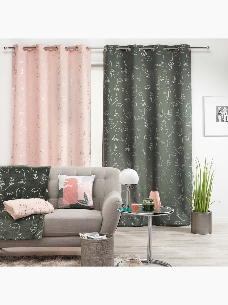 Cortina con estampados metálicos Verde oliva - Kiabi