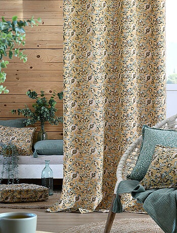 Cortina con ojales de estampado floral abstracto