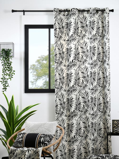 Cortina con ojales de impresión de follaje tropical en algodón - Kiabi