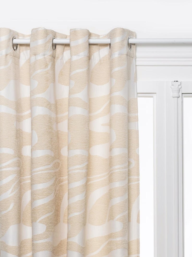 Cortina con ojales de jacquard chenille con efecto de ondas abstractas Beige claro - Kiabi