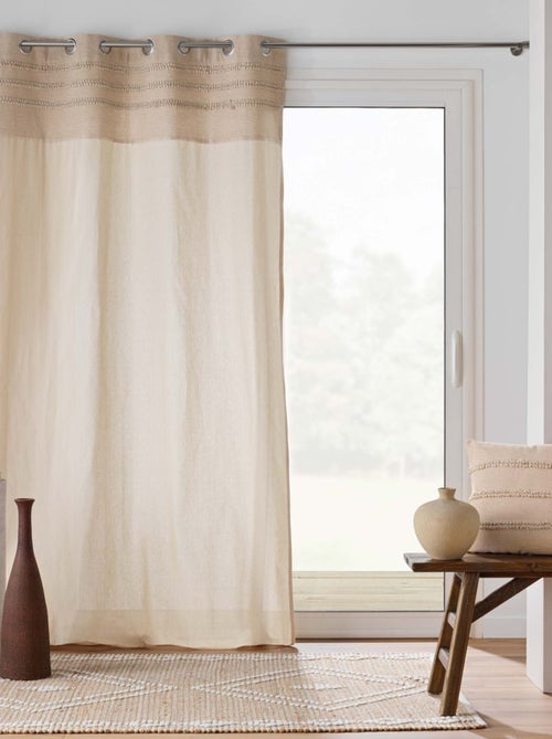 Cortina con ojales en policotón con banda bordada - Kiabi