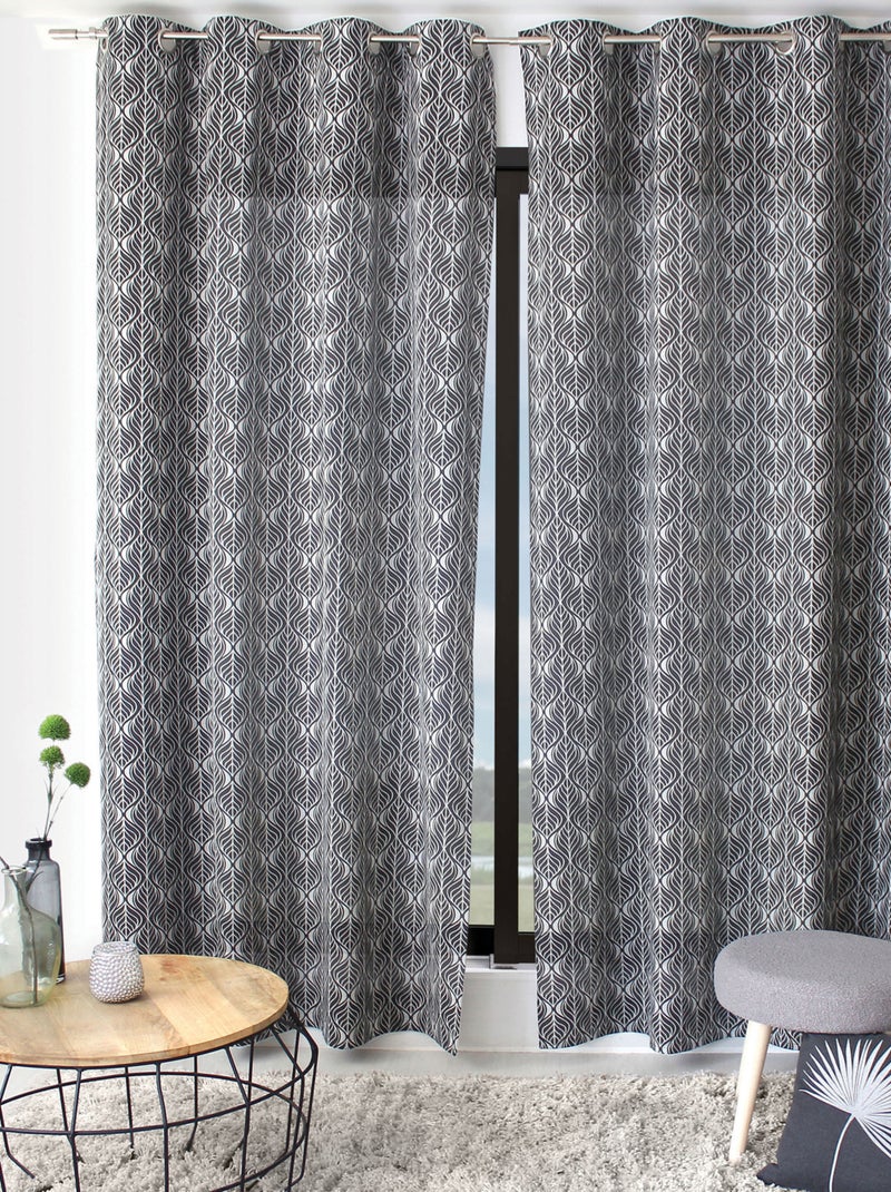 Cortina con ojales hoja de palma Gris oscuro - Kiabi