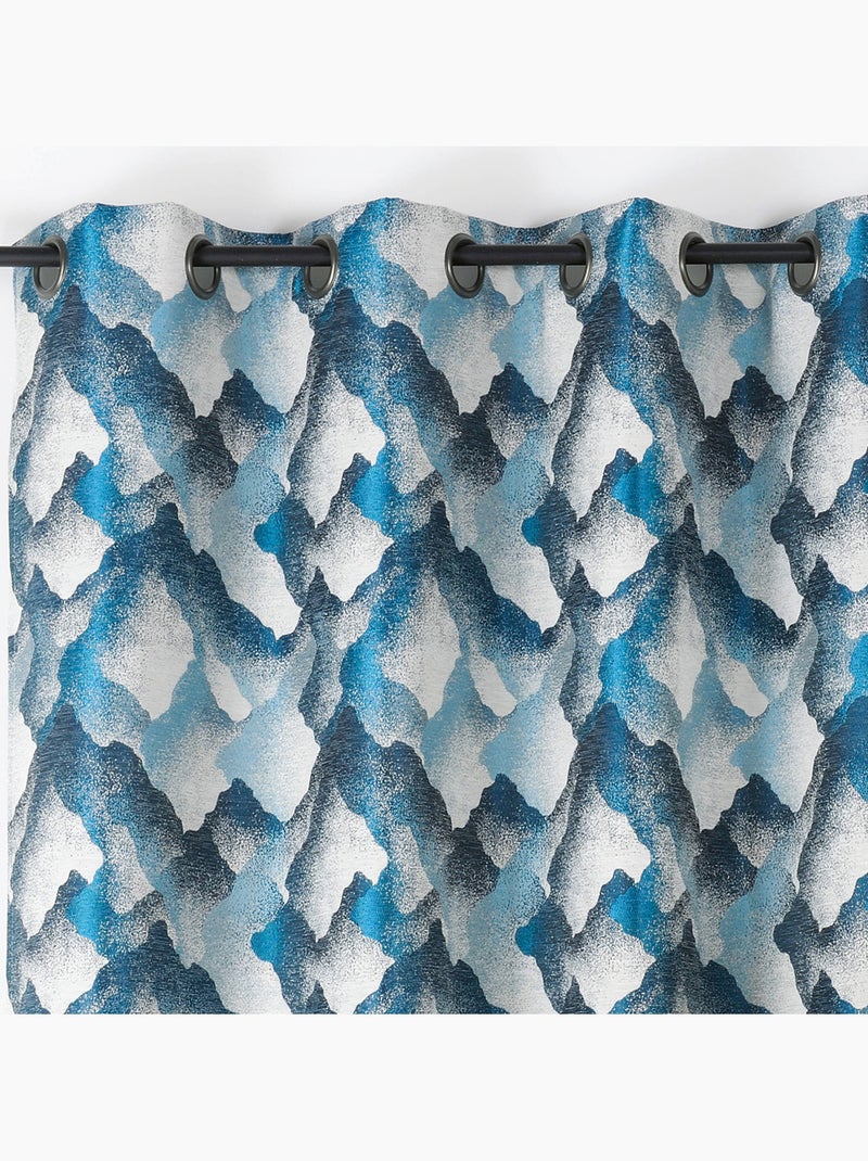 Cortina con ojales jacquard con motivo mineral Azul - Kiabi