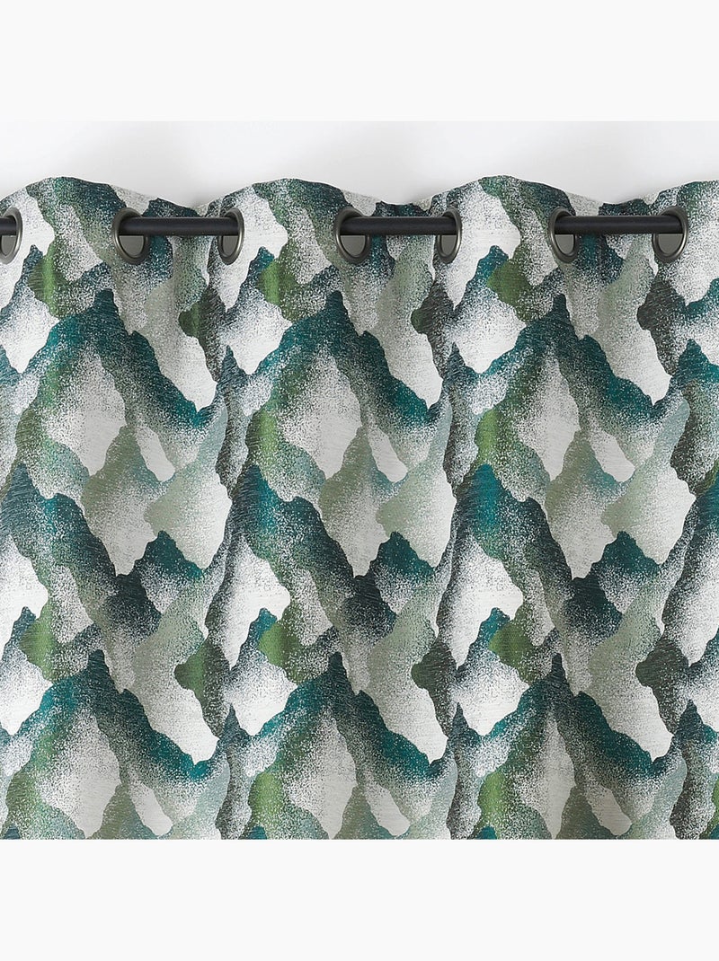 Cortina con ojales jacquard con motivo mineral Verde esmeralda - Kiabi