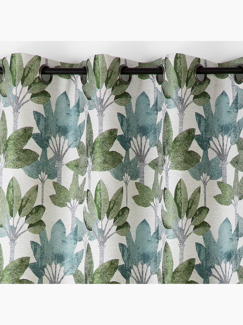 Cortina con ojales jacquard con motivo vegetal Verde - Kiabi