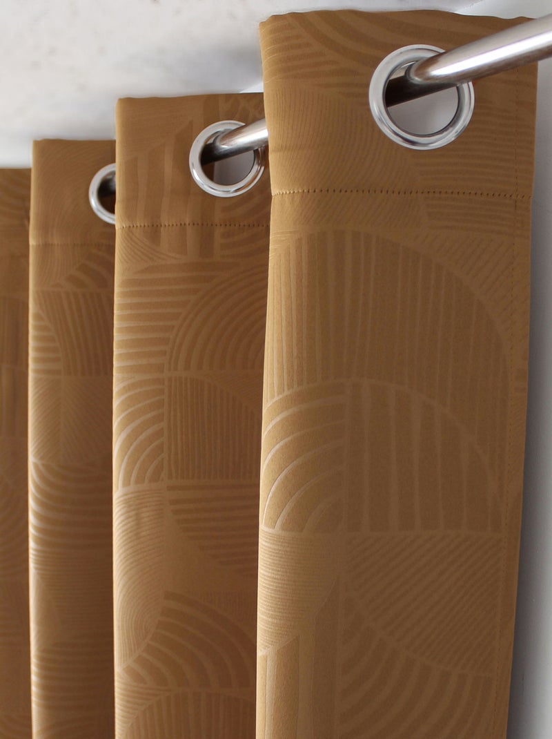 Cortina con ojales opaca estampada geométrica Marrón tabaco - Kiabi