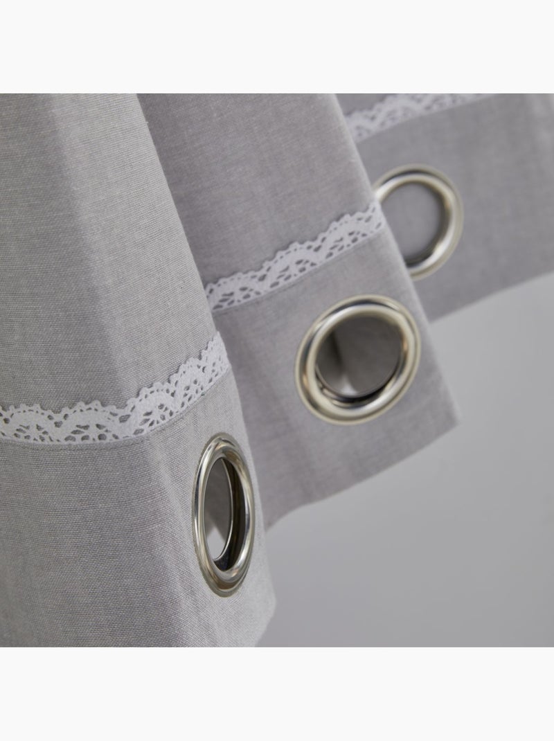 Cortina con ojales romántica con encaje Gris claro - Kiabi