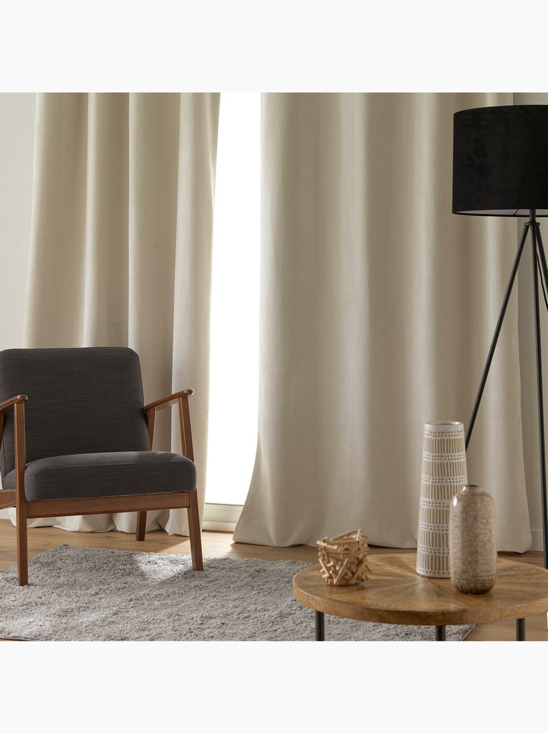 Cortina con ojales – terciopelo texturizado – 100 % opaca - léonie Beige natural - Kiabi