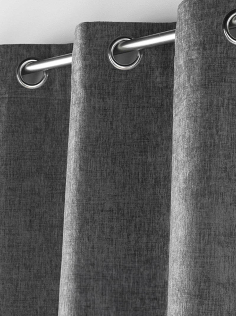 Cortina con Ojetes Verra Terciopelo Relieve Gris - Kiabi