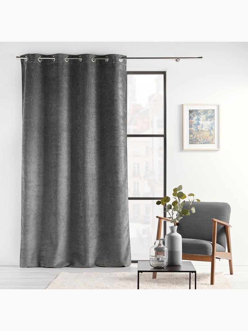 Cortina con Ojetes Verra Terciopelo Relieve Gris - Kiabi