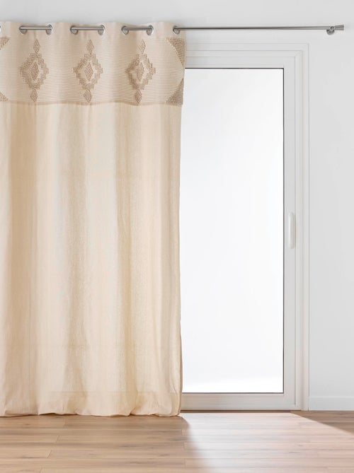 Cortina con ollaos de mezcla de poliéster y algodón con banda decorativa - Kiabi