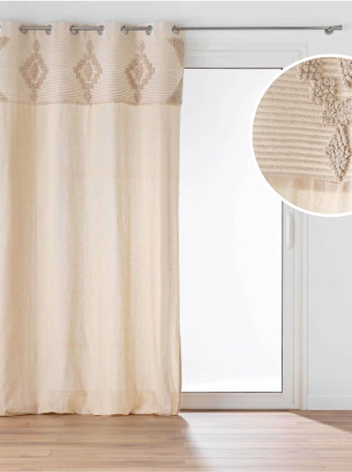 Cortina con ollaos de mezcla de poliéster y algodón con banda decorativa - Kiabi