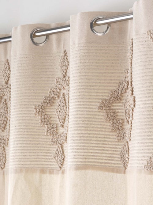 Cortina con ollaos de mezcla de poliéster y algodón con banda decorativa - Kiabi