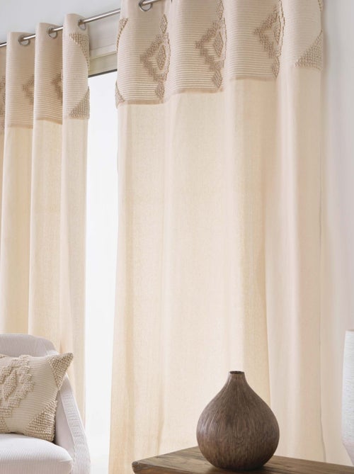 Cortina con ollaos de mezcla de poliéster y algodón con banda decorativa - Kiabi