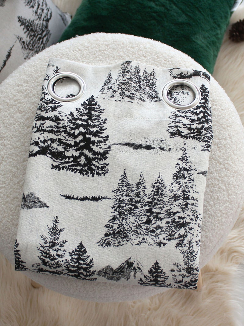 Cortina de algodón reciclado con estampado de montañas Gris antracita - Kiabi