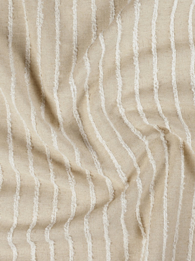 Cortina de algodón y lino con finas rayas texturizadas Beige claro - Kiabi