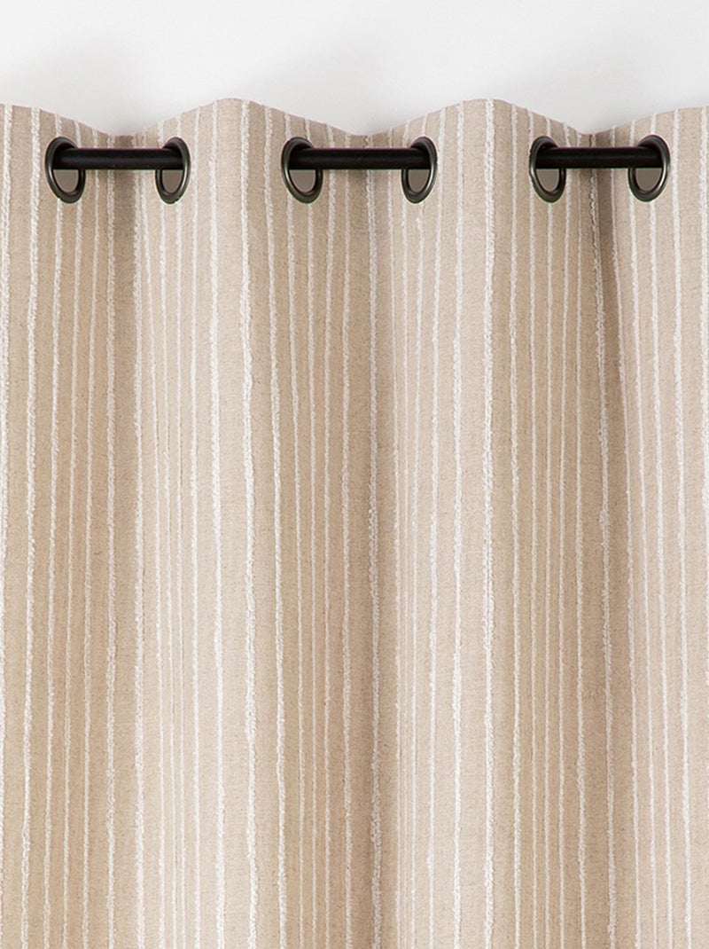 Cortina de algodón y lino con finas rayas texturizadas Beige claro - Kiabi