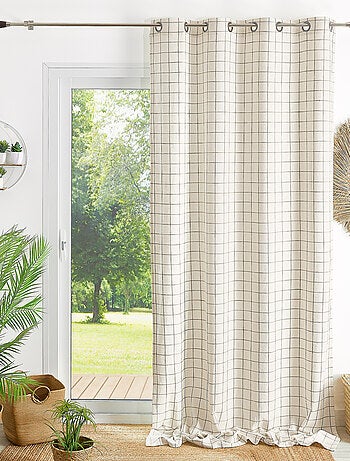 Cortina de cuadros beige 100% algodón LOURMARIN