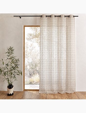 Cortina de cuadros beige 100% algodón lourmarin