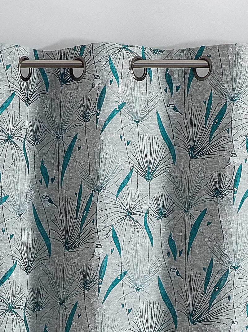 Cortina de decoración en jacquard con motivo de papiro Azul petróleo - Kiabi