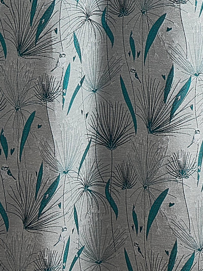 Cortina de decoración en jacquard con motivo de papiro Azul petróleo - Kiabi