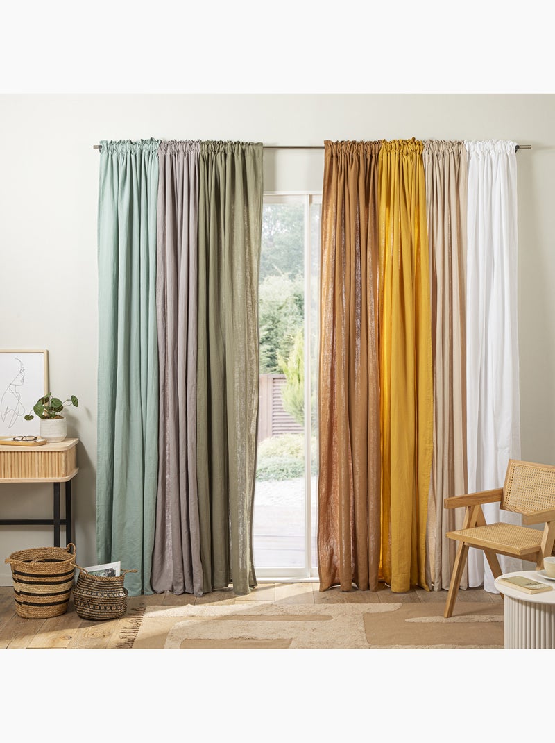 Cortina de gasa de algodón con presillas ocultas por unidad 140x260cm Gris oscuro - Kiabi