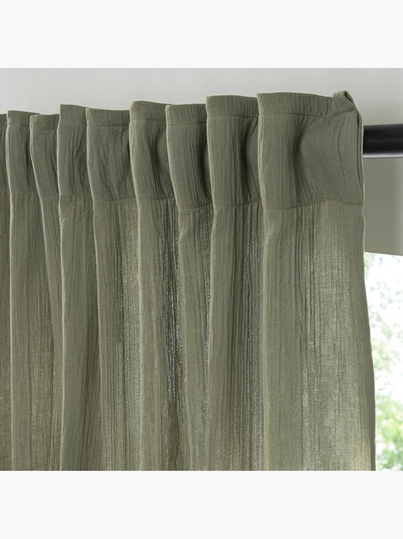 Cortina de gasa de algodón con presillas ocultas por unidad 140x300cm Verde caqui - Kiabi