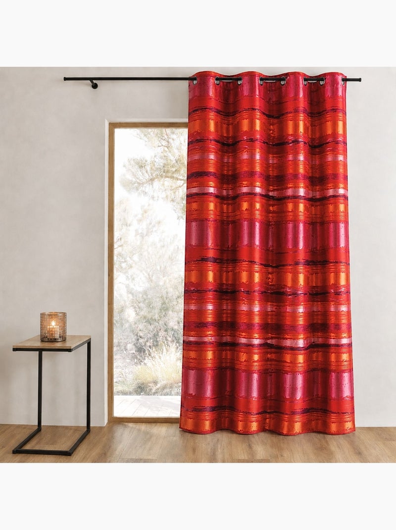 Cortina de jacquard a rayas de colores Rojo ladrillo - Kiabi