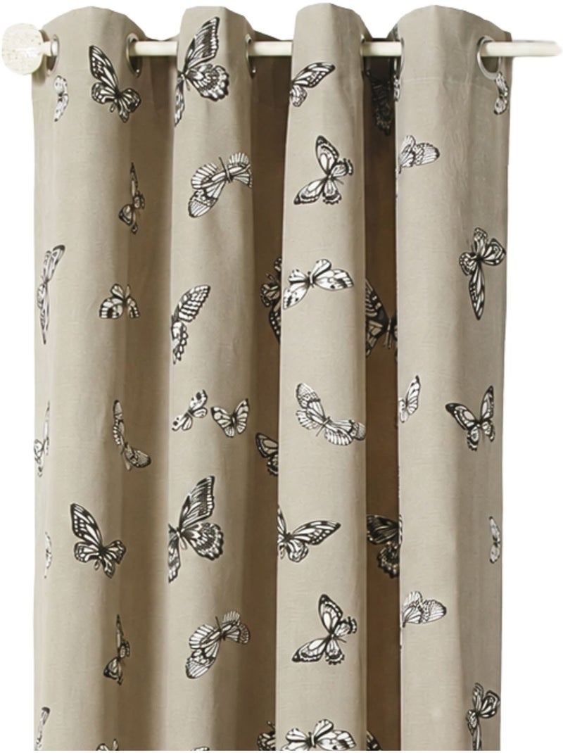 Cortina de jacquard con estampado de mariposas Beige - Kiabi