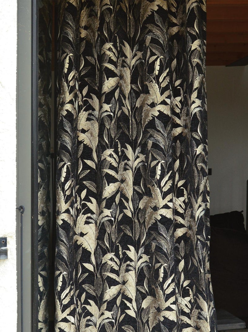 Cortina de jacquard con motivos selváticos Negro - Kiabi