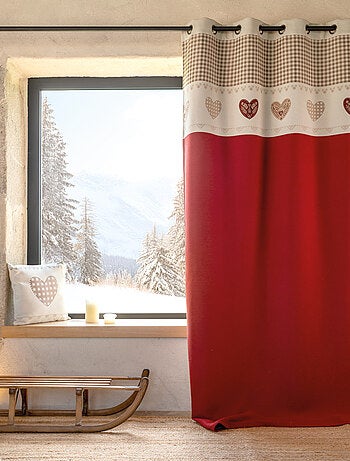 Cortina de jacquard con ojales, parte superior de cuadros vichy y motivos de corazones