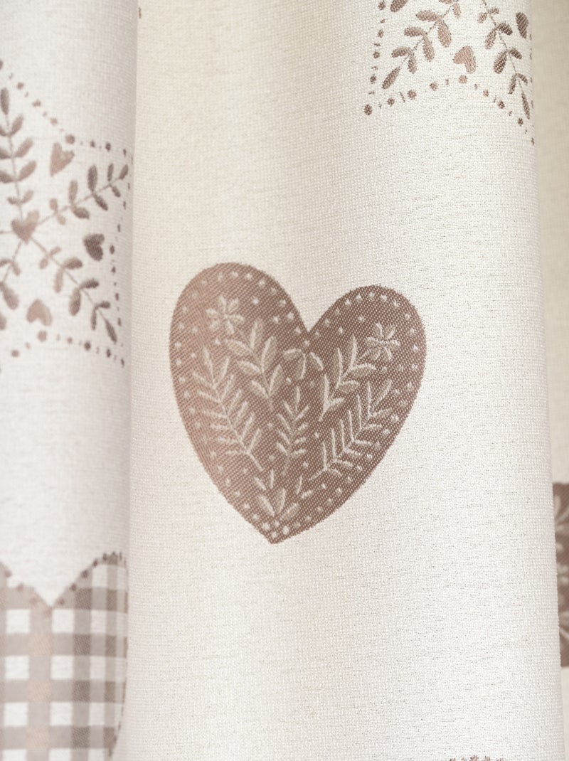 Cortina de jacquard con ojales y motivo de corazón Beige claro - Kiabi